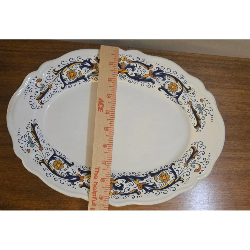 Nova Deruta Italy Oval Scalloped Ceramic Serving Platter Blue Yellow 13.5in